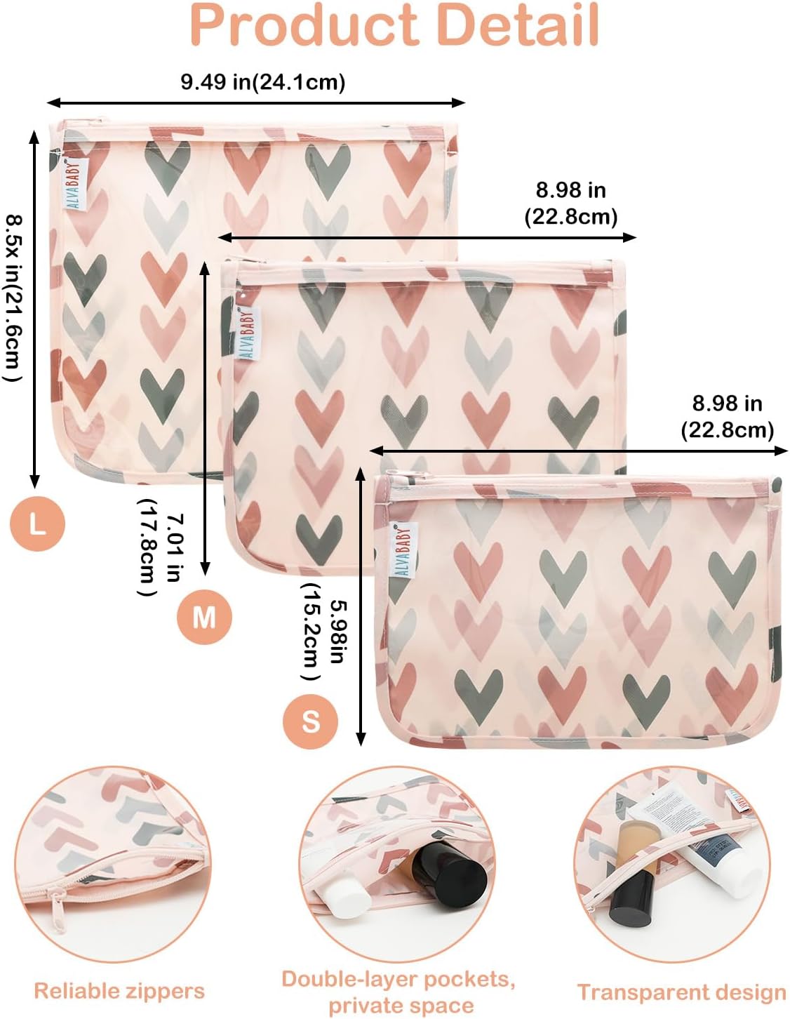 ALVA 3pcs Mess-Proof Travel Pouches | TSA Approved Toiletry Bag | Makeup Bag