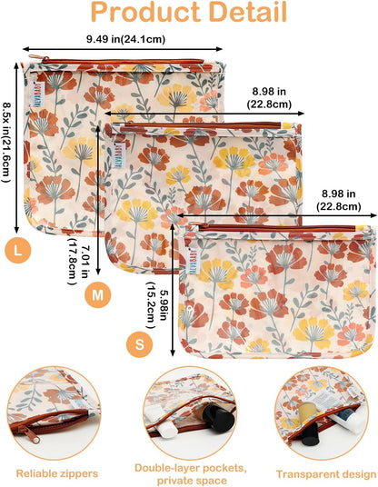 ALVA 3pcs Mess-Proof Travel Pouches | TSA Approved Toiletry Bag | Makeup Bag