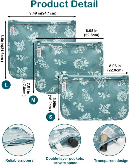 ALVA 3pcs Mess-Proof Travel Pouches | TSA Approved Toiletry Bag | Makeup Bag