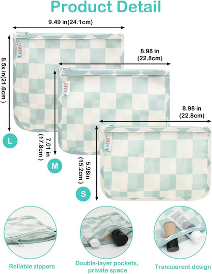 ALVA 3pcs Mess-Proof Travel Pouches | TSA Approved Toiletry Bag | Makeup Bag