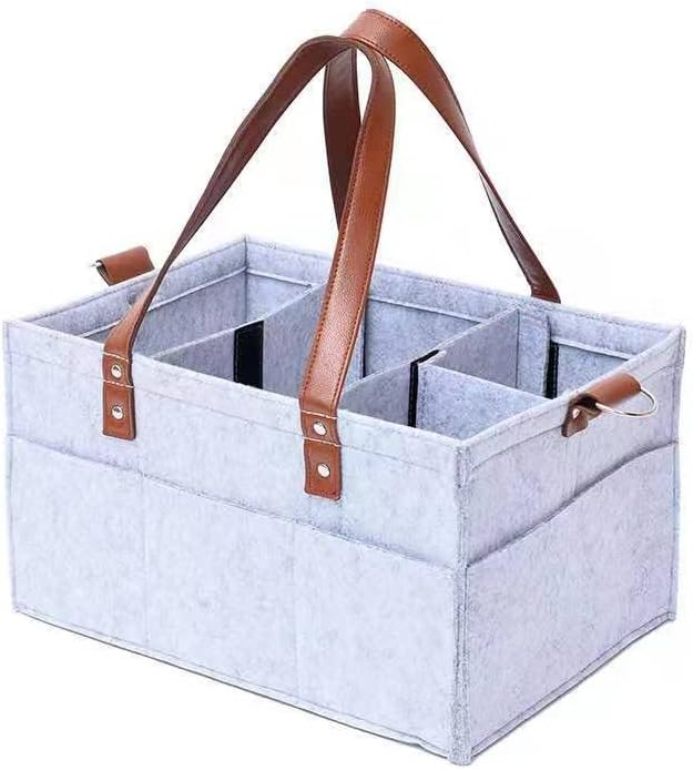 Baby Diaper Caddy Diaper Organizer Tote Bag Nursery Storage Basket Diaper Bag Felt Diaper Storage Bin for Car Travel (White)