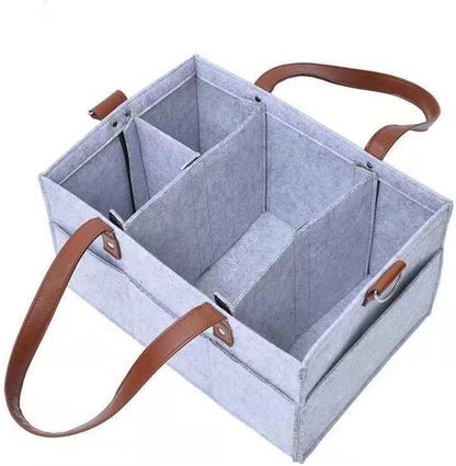 Baby Diaper Caddy Diaper Organizer Tote Bag Nursery Storage Basket Diaper Bag Felt Diaper Storage Bin for Car Travel (White)