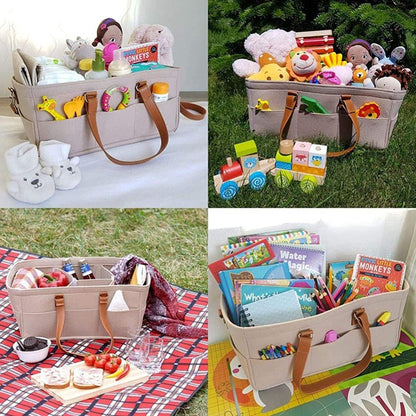 Baby Diaper Caddy Diaper Organizer Tote Bag Nursery Storage Basket Diaper Bag Felt Diaper Storage Bin for Car Travel (White)