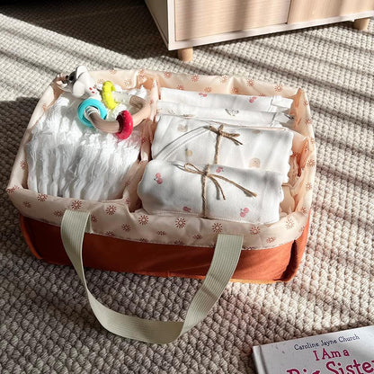 Baby Diaper Caddy Diaper Organizer Tote Bag Nursery Storage Basket Diaper Bag Felt Diaper Storage Bin for Car Travel (White)