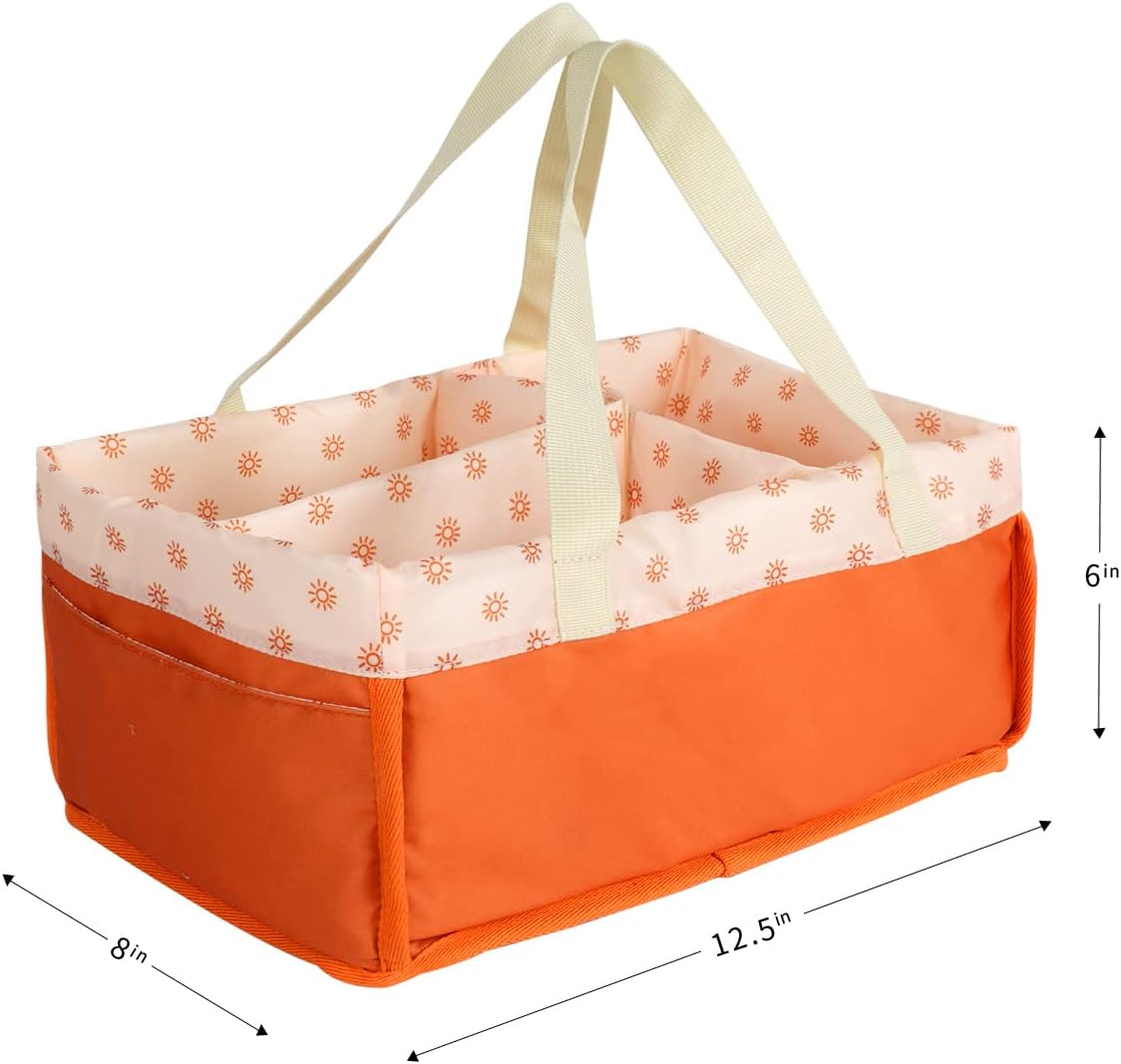 Baby Diaper Caddy Diaper Organizer Tote Bag Nursery Storage Basket Diaper Bag Felt Diaper Storage Bin for Car Travel (White)
