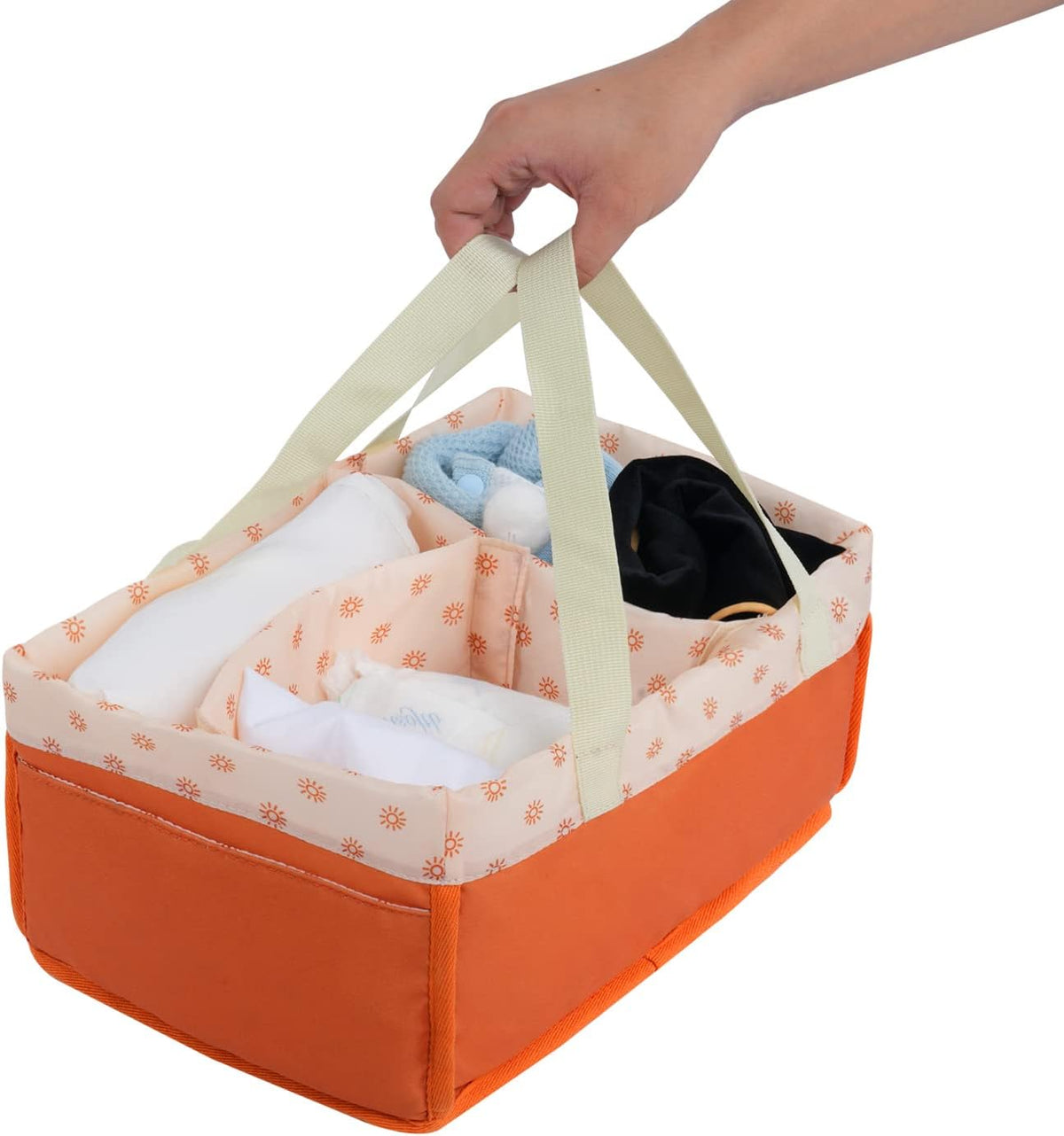 Baby Diaper Caddy Diaper Organizer Tote Bag Nursery Storage Basket Diaper Bag Felt Diaper Storage Bin for Car Travel (White)