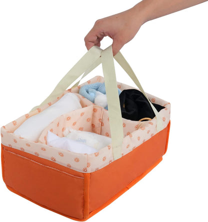 Baby Diaper Caddy Diaper Organizer Tote Bag Nursery Storage Basket Diaper Bag Felt Diaper Storage Bin for Car Travel (White)