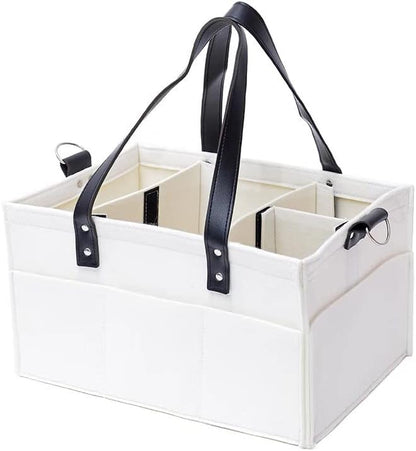 Baby Diaper Caddy Diaper Organizer Tote Bag Nursery Storage Basket Diaper Bag Felt Diaper Storage Bin for Car Travel (White)