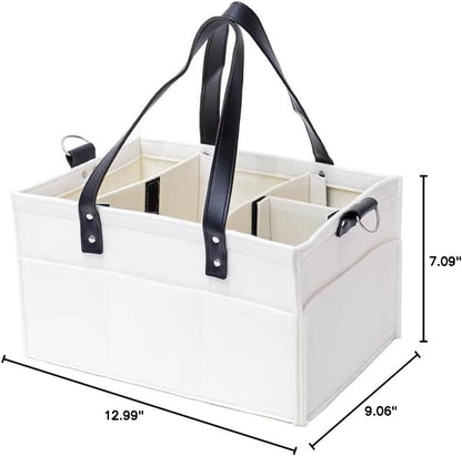 Baby Diaper Caddy Diaper Organizer Tote Bag Nursery Storage Basket Diaper Bag Felt Diaper Storage Bin for Car Travel (White)