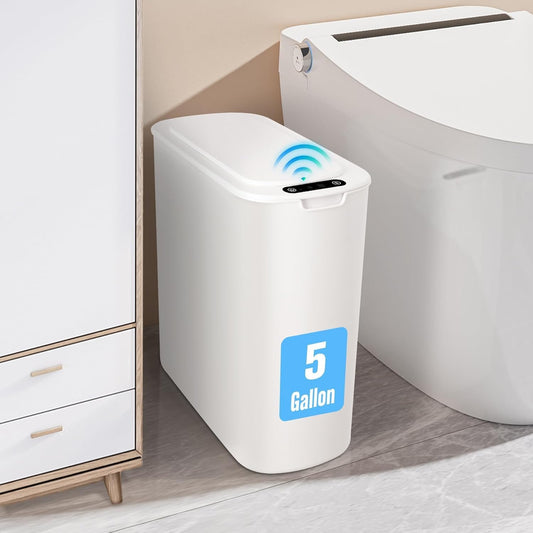 5 Gallon Automatic Bathroom Trash Can with Lid, White, Touchless