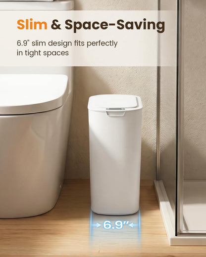 5 Gallon Automatic Bathroom Trash Can with Lid, White, Touchless