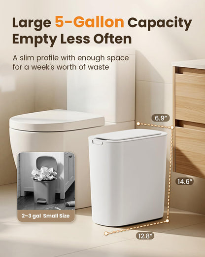 5 Gallon Automatic Bathroom Trash Can with Lid, White, Touchless