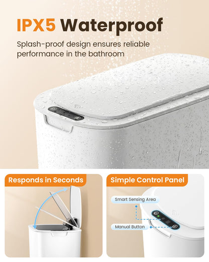 5 Gallon Automatic Bathroom Trash Can with Lid, White, Touchless