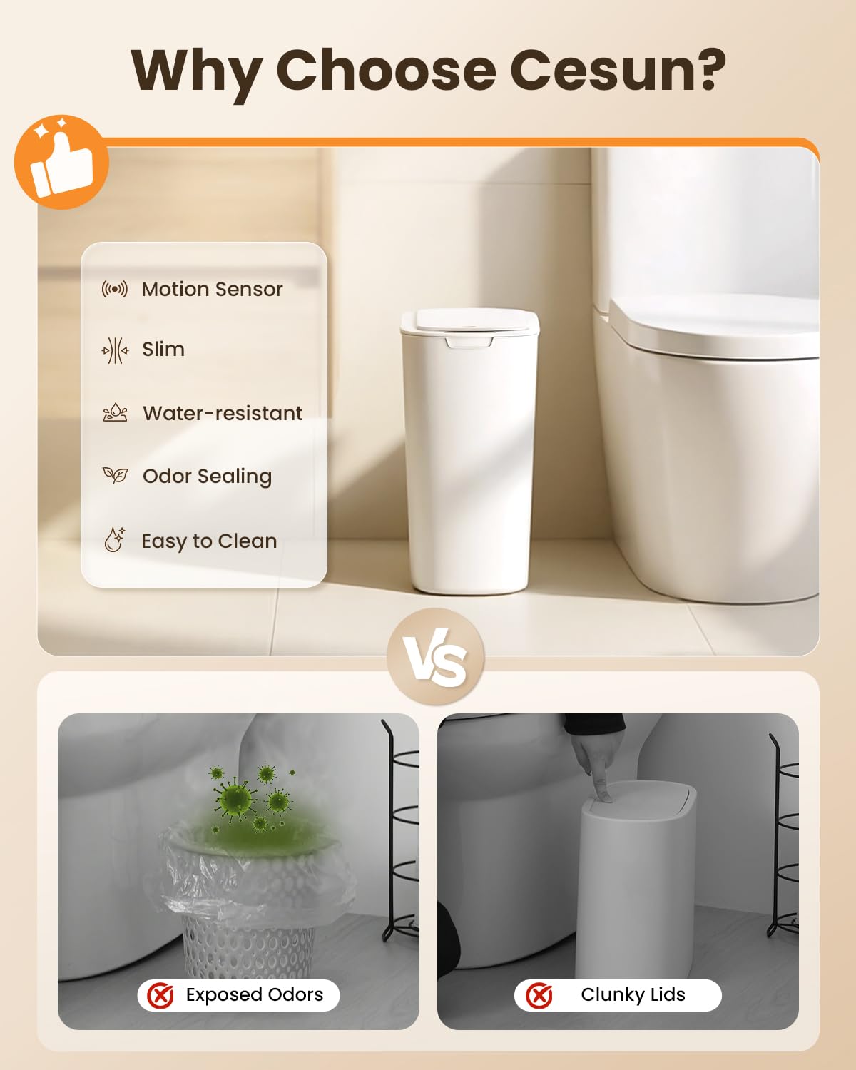 5 Gallon Automatic Bathroom Trash Can with Lid, White, Touchless