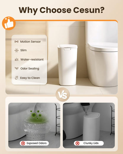 5 Gallon Automatic Bathroom Trash Can with Lid, White, Touchless