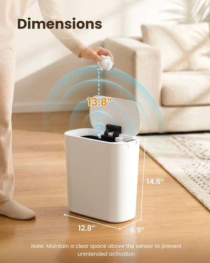 5 Gallon Automatic Bathroom Trash Can with Lid, White, Touchless