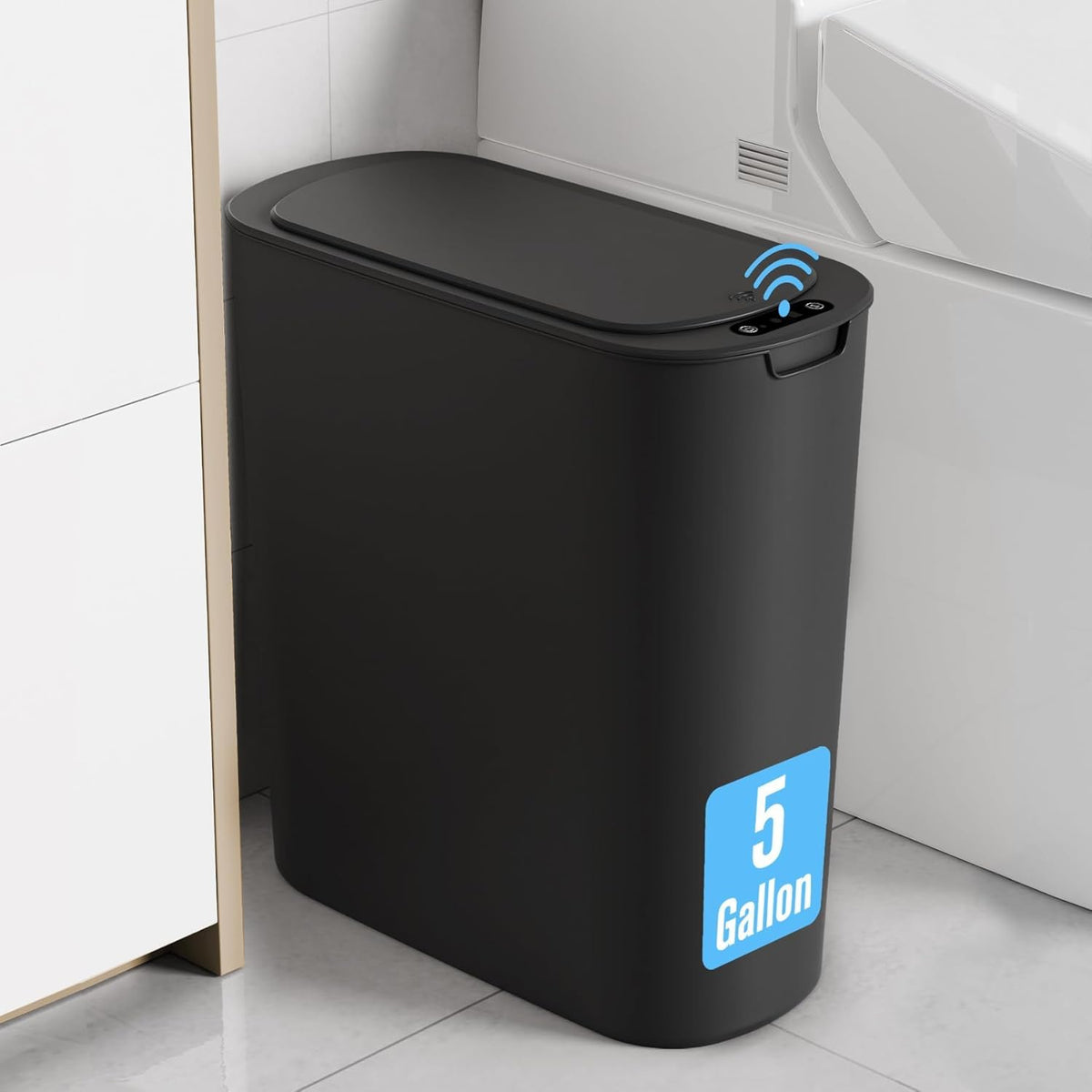 5 Gallon Automatic Bathroom Trash Can with Lid, White, Touchless