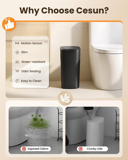 5 Gallon Automatic Bathroom Trash Can with Lid, White, Touchless