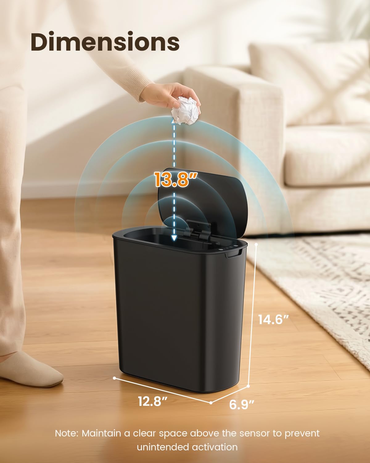 5 Gallon Automatic Bathroom Trash Can with Lid, White, Touchless