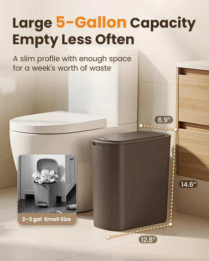 5 Gallon Automatic Bathroom Trash Can with Lid, White, Touchless