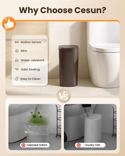 5 Gallon Automatic Bathroom Trash Can with Lid, White, Touchless