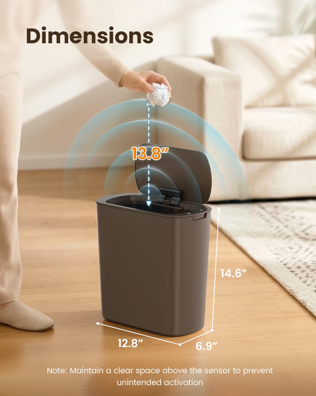 5 Gallon Automatic Bathroom Trash Can with Lid, White, Touchless