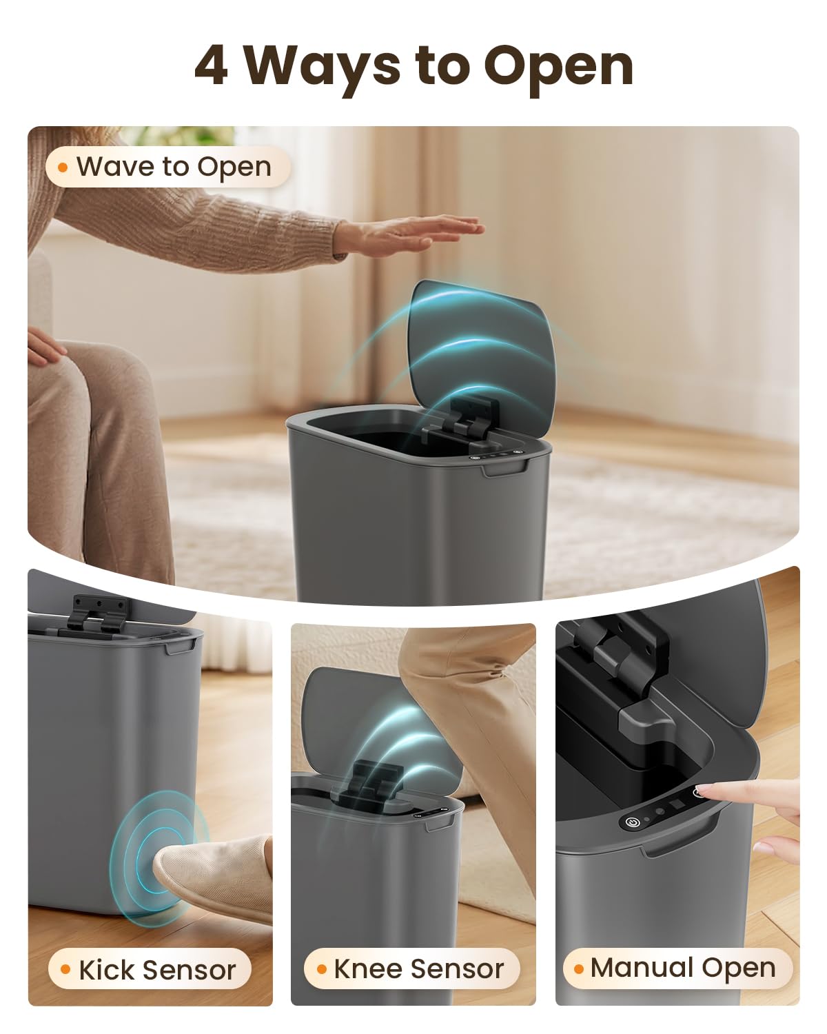 5 Gallon Automatic Bathroom Trash Can with Lid, White, Touchless