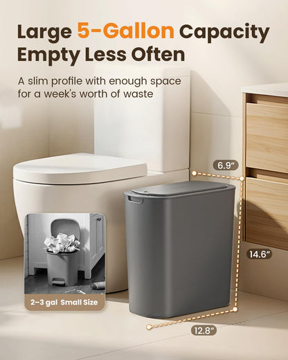 5 Gallon Automatic Bathroom Trash Can with Lid, White, Touchless