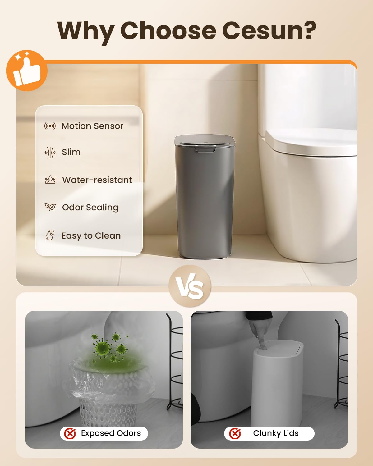 5 Gallon Automatic Bathroom Trash Can with Lid, White, Touchless