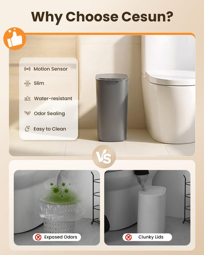 5 Gallon Automatic Bathroom Trash Can with Lid, White, Touchless