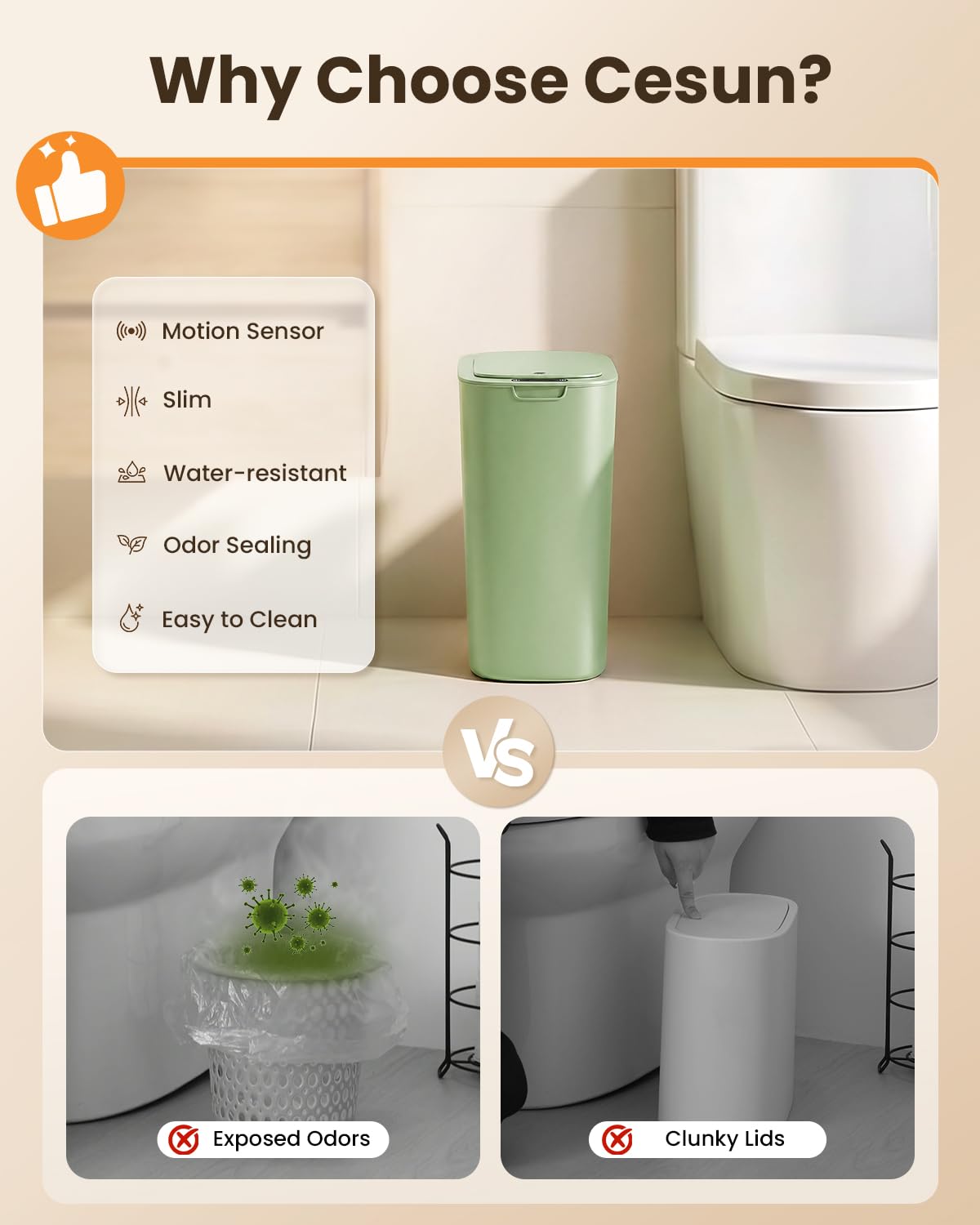 5 Gallon Automatic Bathroom Trash Can with Lid, White, Touchless