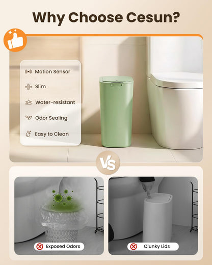 5 Gallon Automatic Bathroom Trash Can with Lid, White, Touchless