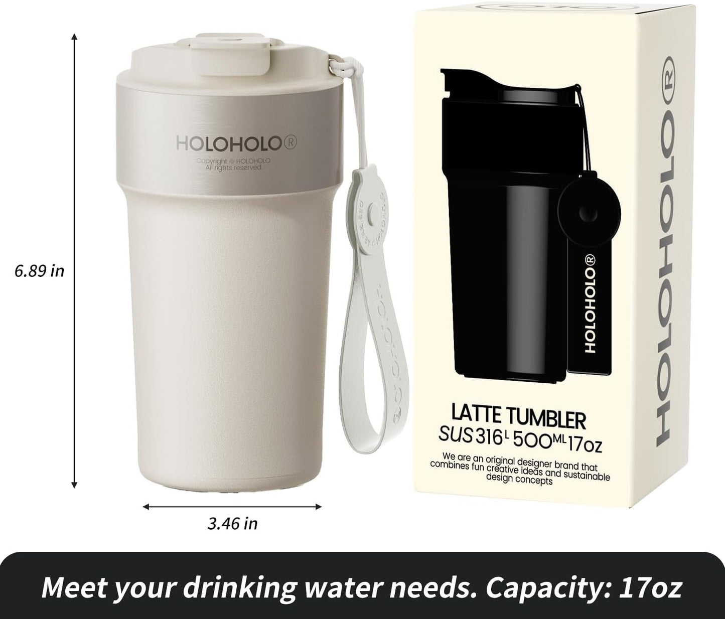17 oz Latte Tumbler with Straw and Sip Lid, Black