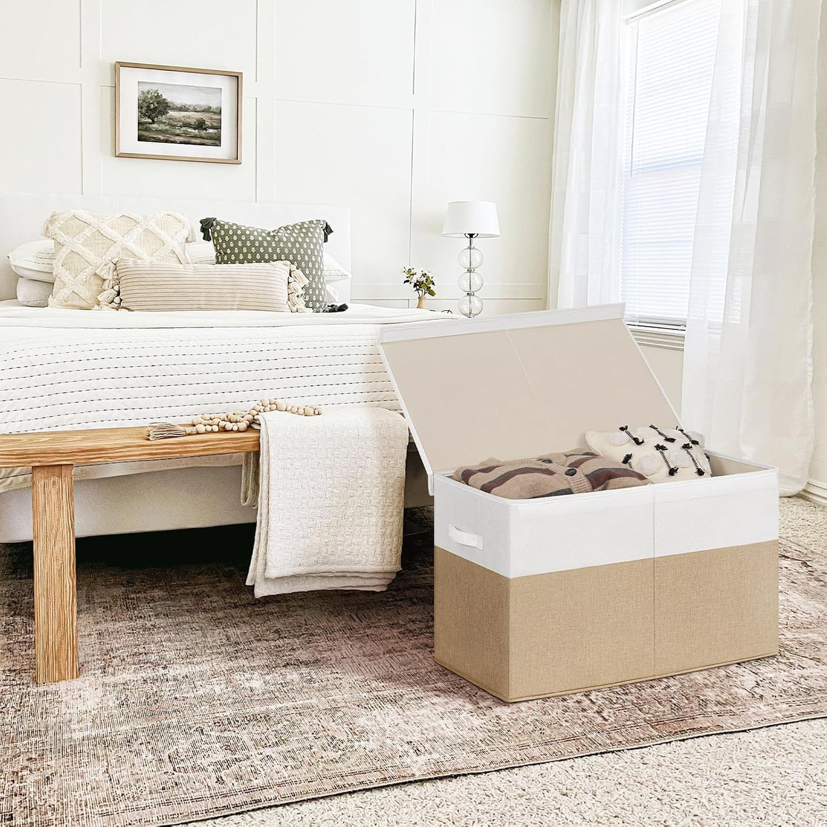 85L Large Toy Storage Box with Lid & Dividers, Grey & White