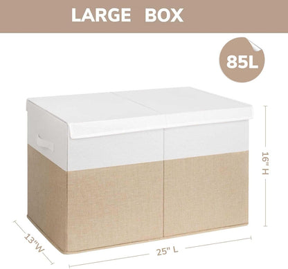 85L Large Toy Storage Box with Lid & Dividers, Grey & White