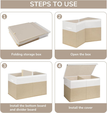 85L Large Toy Storage Box with Lid & Dividers, Grey & White