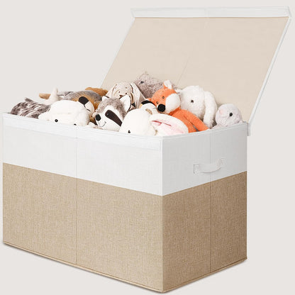 85L Large Toy Storage Box with Lid & Dividers, Grey & White