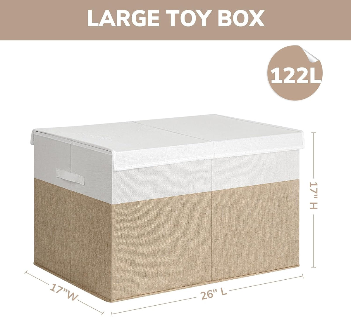 85L Large Toy Storage Box with Lid & Dividers, Grey & White