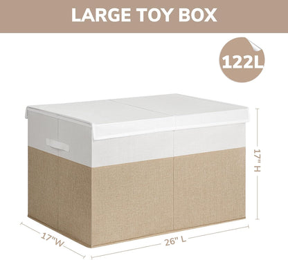 85L Large Toy Storage Box with Lid & Dividers, Grey & White