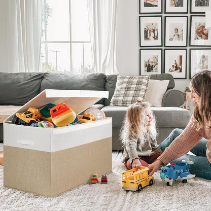 85L Large Toy Storage Box with Lid & Dividers, Grey & White