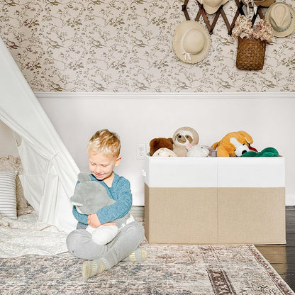 85L Large Toy Storage Box with Lid & Dividers, Grey & White