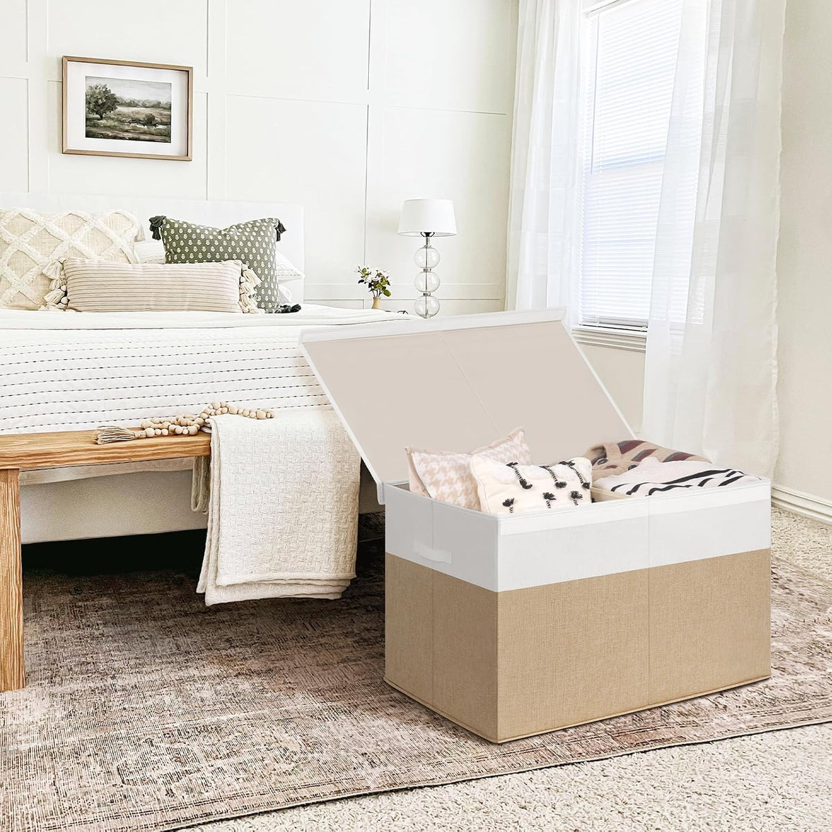 85L Large Toy Storage Box with Lid & Dividers, Grey & White