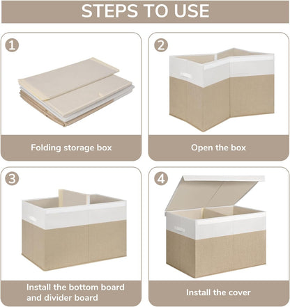 85L Large Toy Storage Box with Lid & Dividers, Grey & White