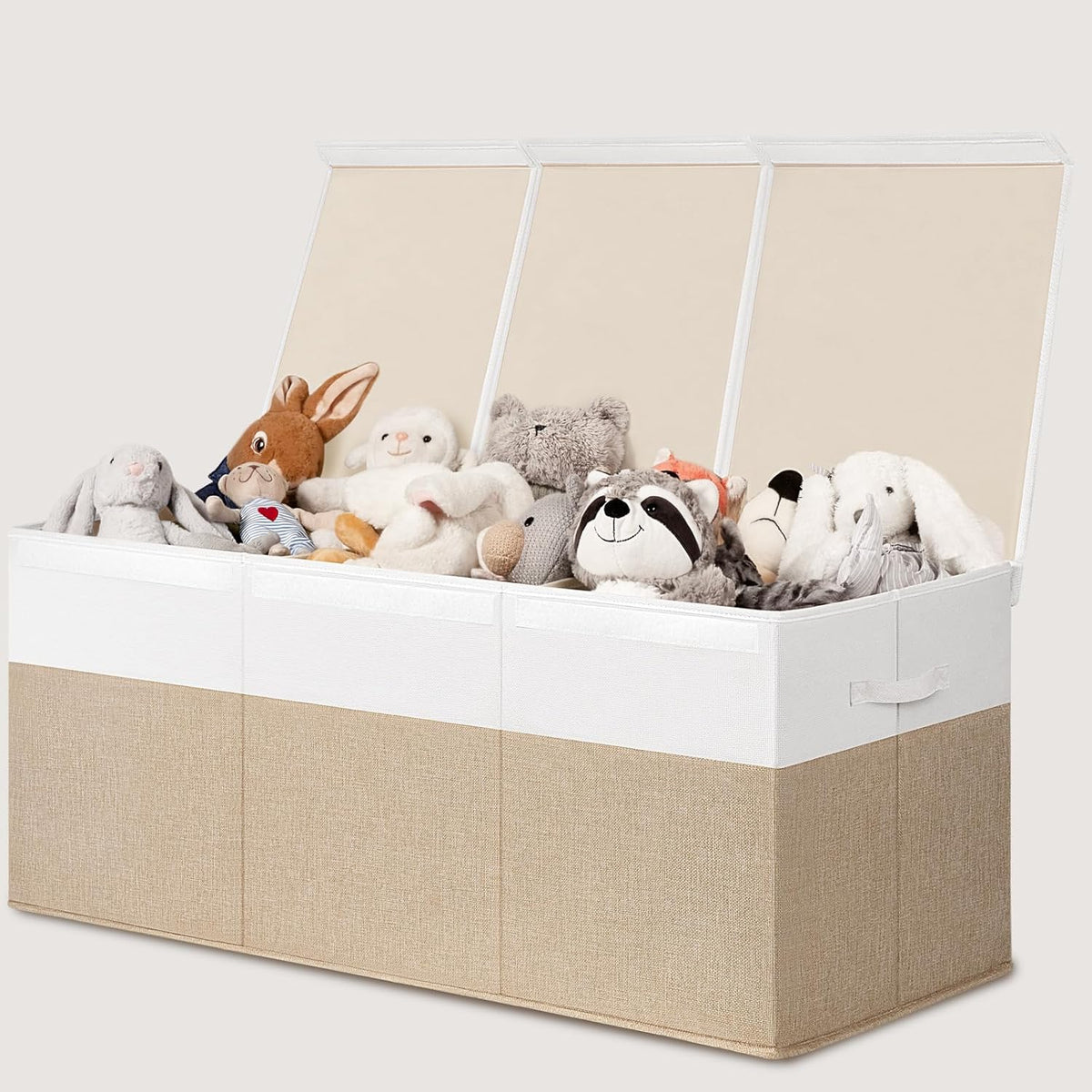 85L Large Toy Storage Box with Lid & Dividers, Grey & White