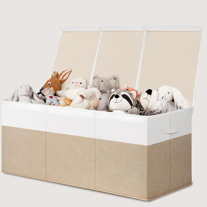 85L Large Toy Storage Box with Lid & Dividers, Grey & White