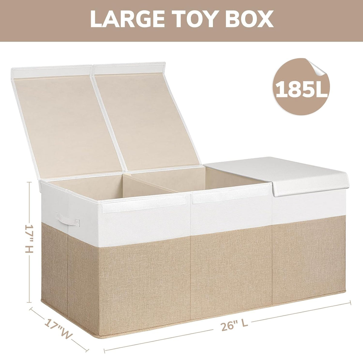 85L Large Toy Storage Box with Lid & Dividers, Grey & White