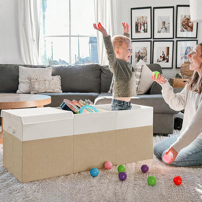 85L Large Toy Storage Box with Lid & Dividers, Grey & White
