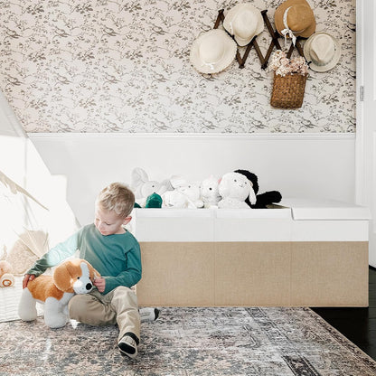 85L Large Toy Storage Box with Lid & Dividers, Grey & White
