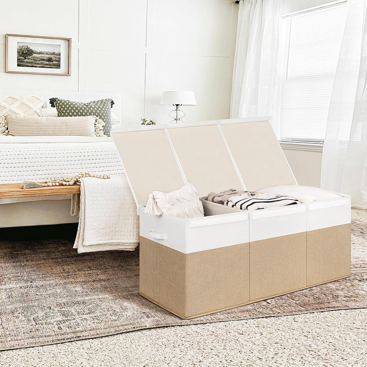 85L Large Toy Storage Box with Lid & Dividers, Grey & White