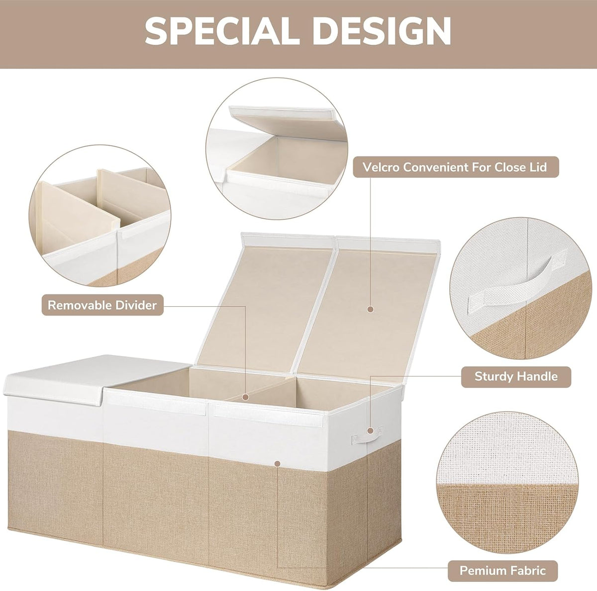 85L Large Toy Storage Box with Lid & Dividers, Grey & White